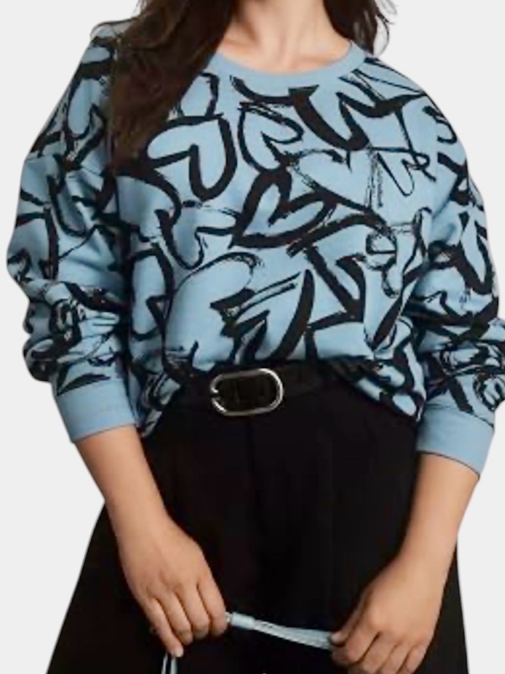 MAEVE Heart Printed Blue and Black Sweatshirt from Anthropology Size L